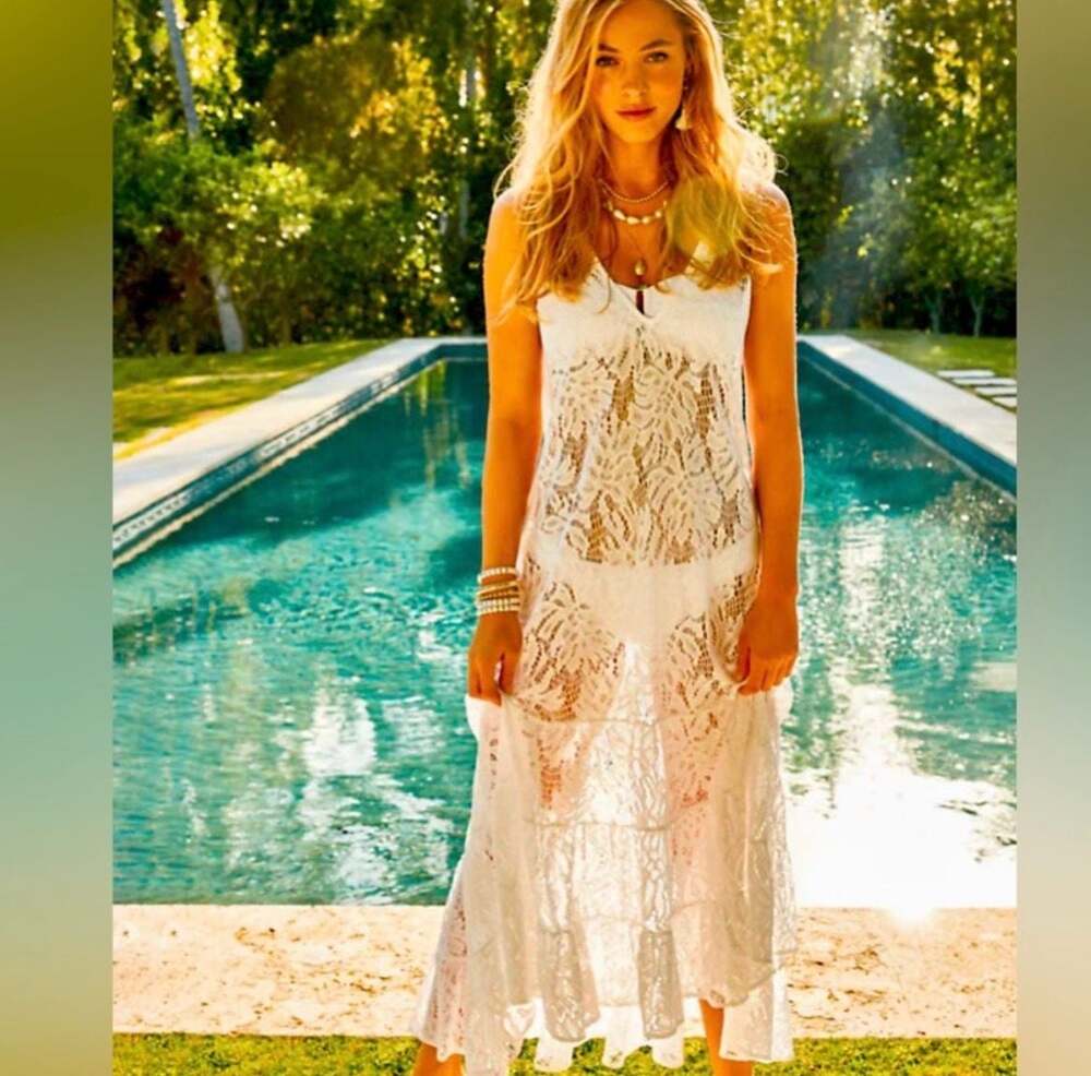 LILLY PULITZER Finnley Lace Cover-up MAXI DRESS White Paradise large NEW